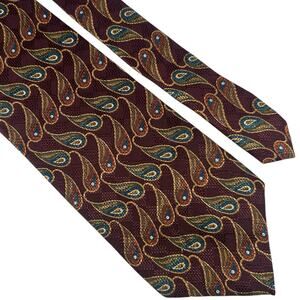 Harve Benard‎ Mens Burgundy Paisley Silk Tie Benard Holtzman USA Necktie 59"